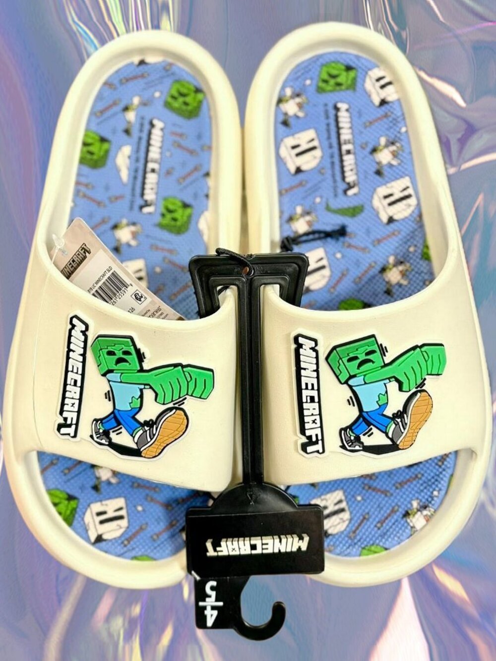 [NEW] BOY'S MINECRAFT SLIDE SANDALS BIG KIDS SIZE 4/5